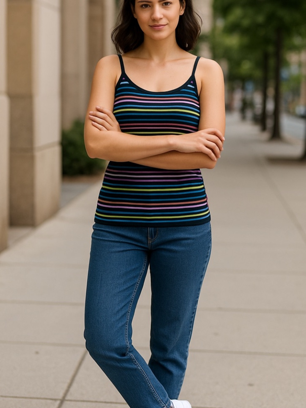 Vintage OP rainbow stripe cami Jr size M (7/9)